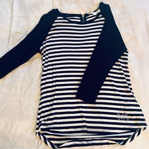 Michael Kors Black and White Striped Long Sleeve Top
